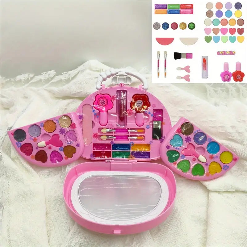 1 Set Princess Makeup Toy Set with 3-Layer Washable Cosmetic Box