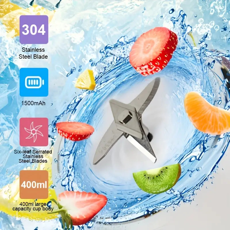 1pc Portable Double-Cup Fruit Juicer, One-Touch Operation