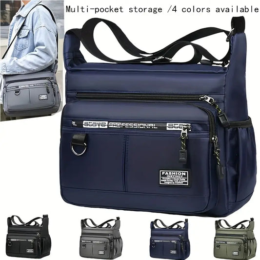 Men's Nylon Shoulder Bag - Casual Oxford Canvas Crossbody with Adjustable Strap