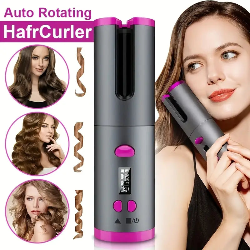 Automatic Curling Iron, USB Rechargeable, with LCD Display