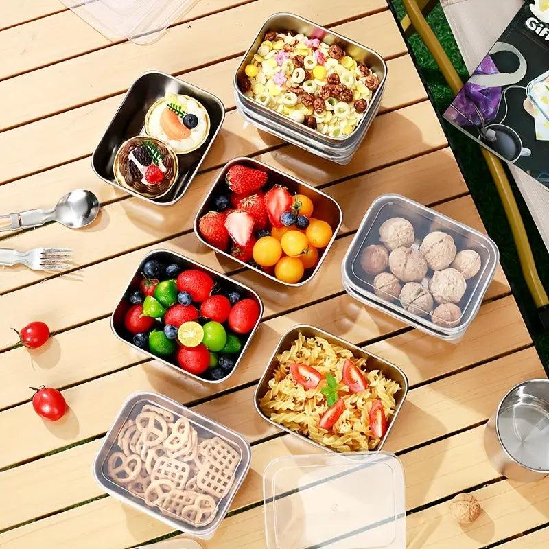 10pcs Stainless Steel Square Food Storage Containers with Flip-Top Lids