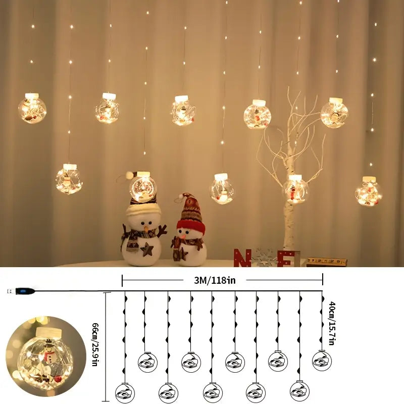 Christmas LED String Lights with Santa, Reindeer, and Snowman 3m