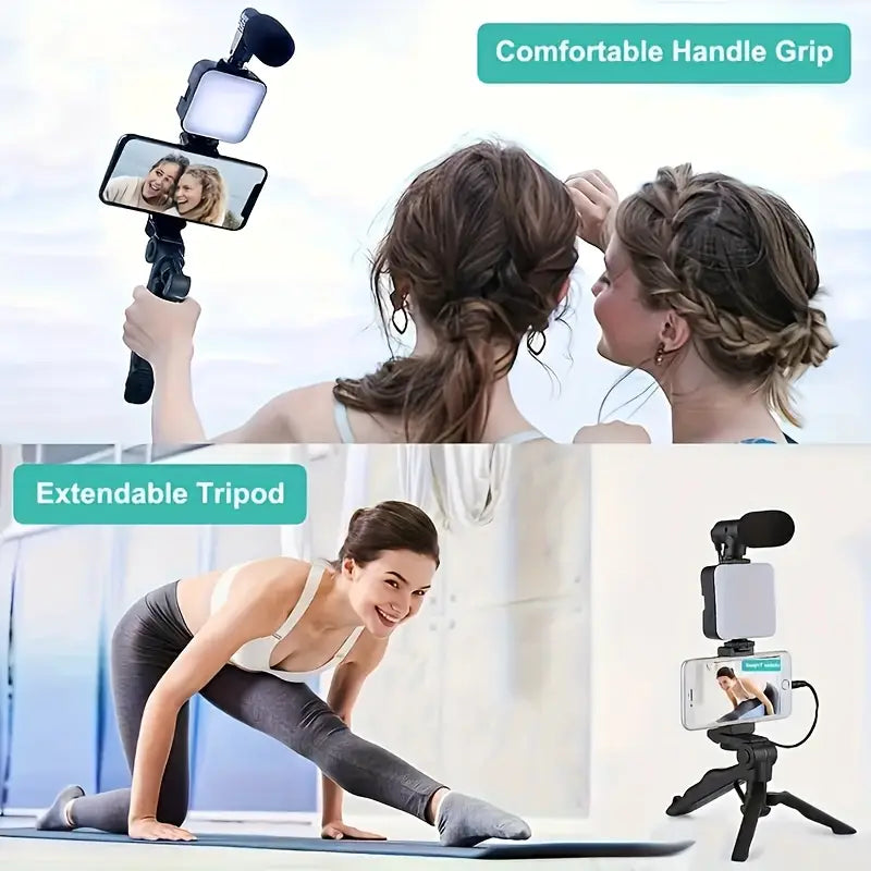 Professional Selfie Stick Light Kit with Tripod-like Stabilizer