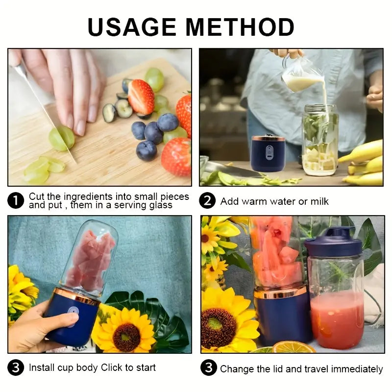1pc Portable Double-Cup Fruit Juicer, One-Touch Operation