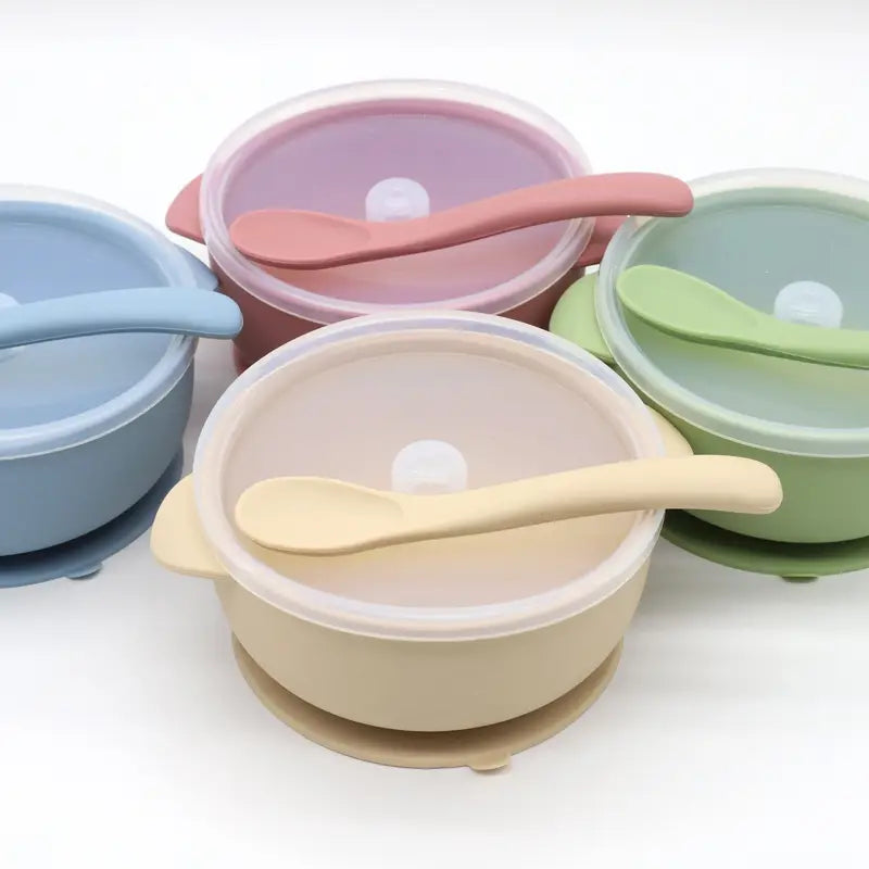 3 pcs Silicone Set 1 Spoon 1 Lid 1 Bowl