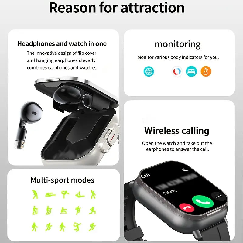 2-In-1 Smartwatch with Built-In TWS Earphone