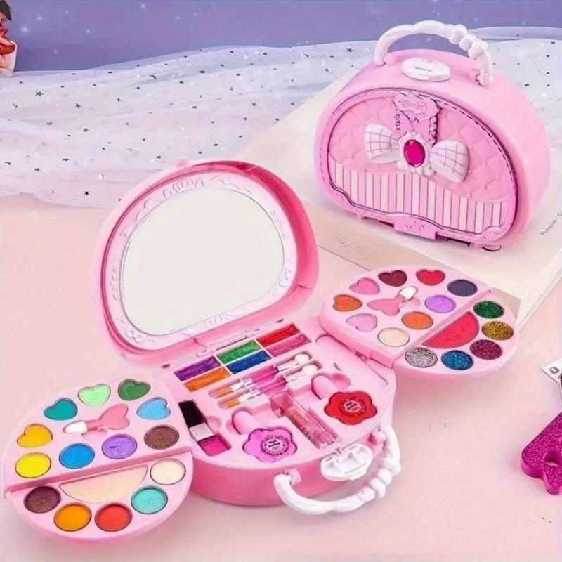1 Set Princess Makeup Toy Set with 3-Layer Washable Cosmetic Box