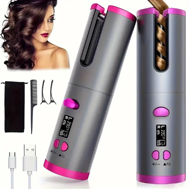Automatic Curling Iron, USB Rechargeable, with LCD Display