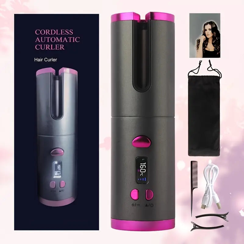 Automatic Curling Iron, USB Rechargeable, with LCD Display