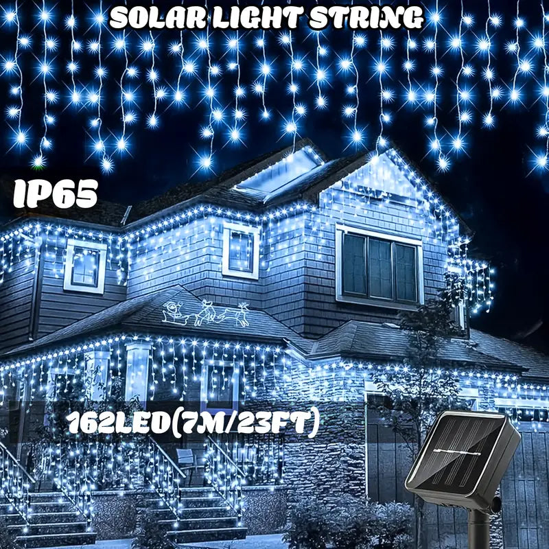 162 LED Solar Icicle String Lights, 8 Modes Festive Decoration Lights