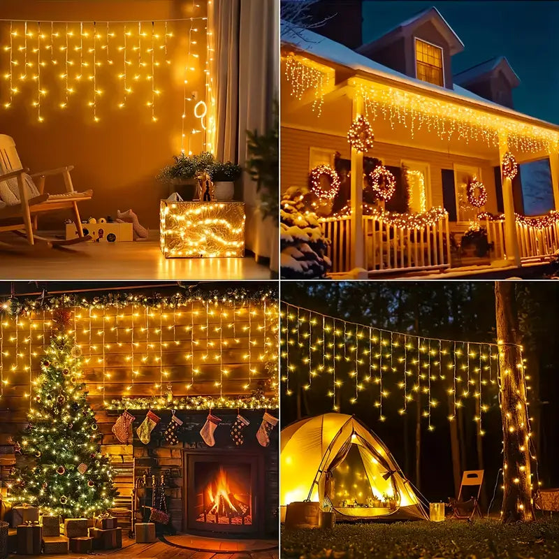 162 LED Solar Icicle String Lights, 8 Modes Festive Decoration Lights