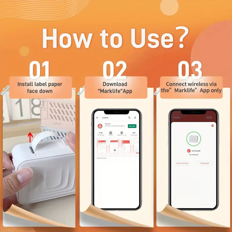 Marklife Wireless Thermal Label Printer, Inkless Mini Handheld