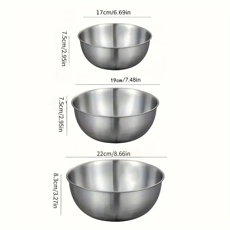 3pcs Set Stainless Steel Bowls-1 Set, Large, Medium And Small Size