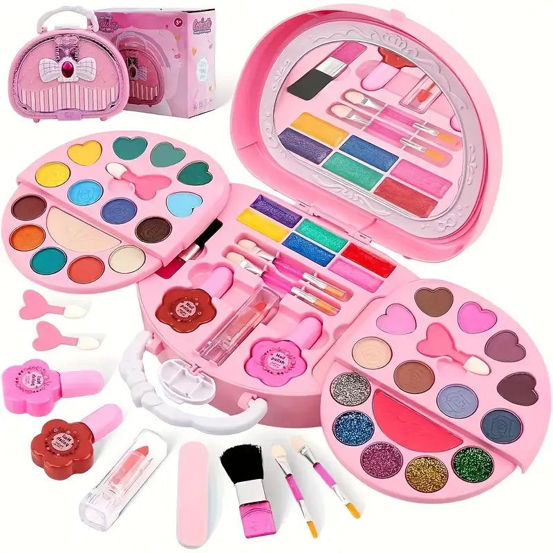 1 Set Princess Makeup Toy Set with 3-Layer Washable Cosmetic Box