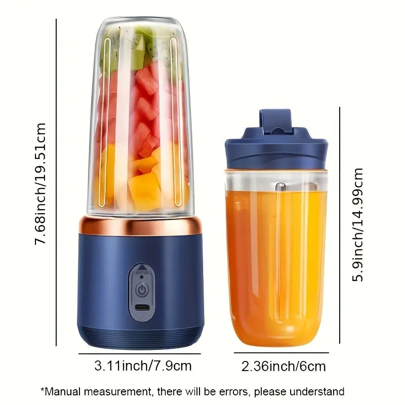 1pc Portable Double-Cup Fruit Juicer, One-Touch Operation
