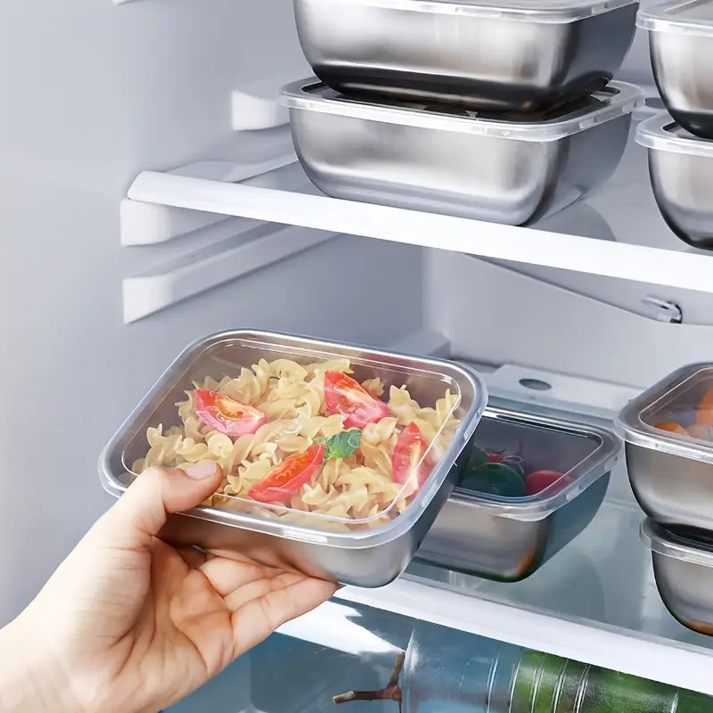 10pcs Stainless Steel Square Food Storage Containers with Flip-Top Lids