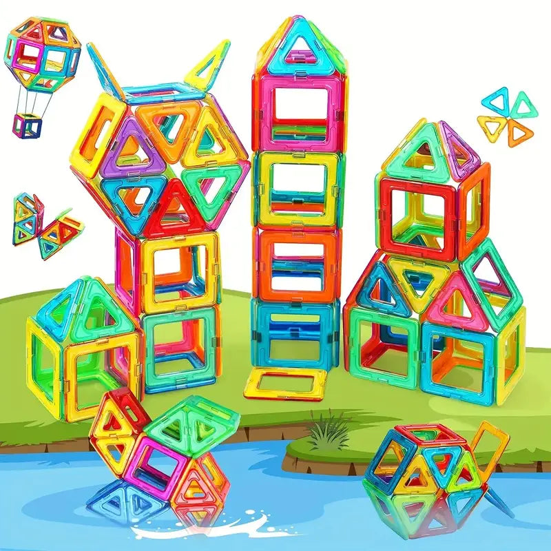 100 Piece Magnetic Building Blocks STEM Educational Set with Storage Bag