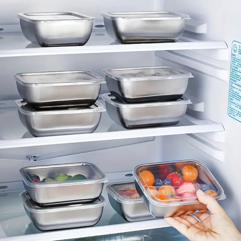 10pcs Stainless Steel Square Food Storage Containers with Flip-Top Lids