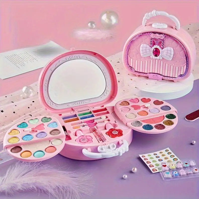 1 Set Princess Makeup Toy Set with 3-Layer Washable Cosmetic Box