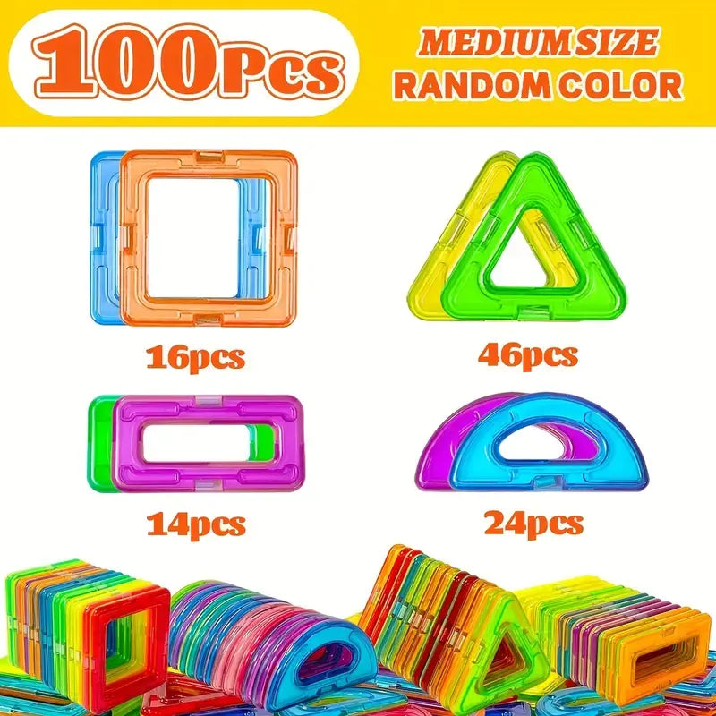 100 Piece Magnetic Building Blocks STEM Educational Set with Storage Bag