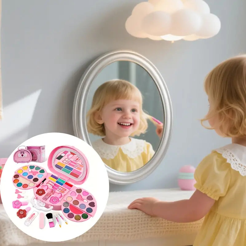 1 Set Princess Makeup Toy Set with 3-Layer Washable Cosmetic Box