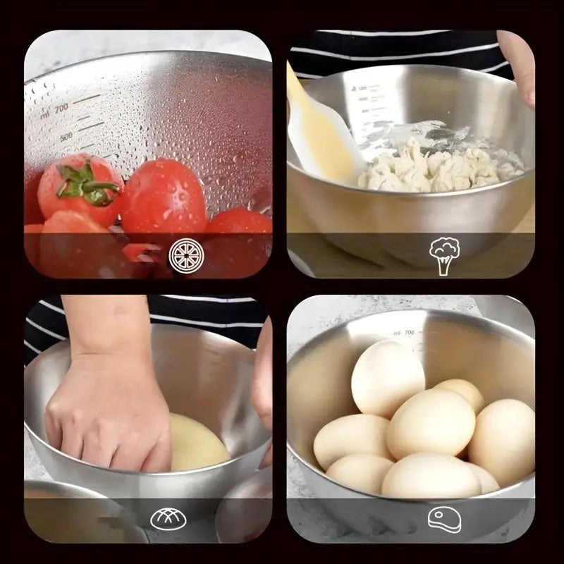 3pcs Set Stainless Steel Bowls-1 Set, Large, Medium And Small Size