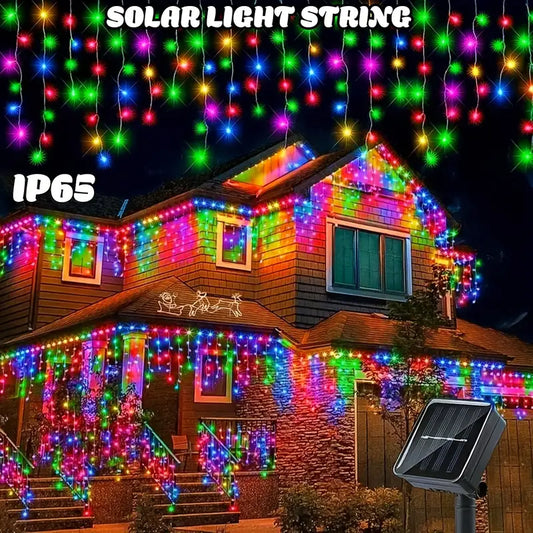 162 LED Solar Icicle String Lights, 8 Modes Festive Decoration Lights