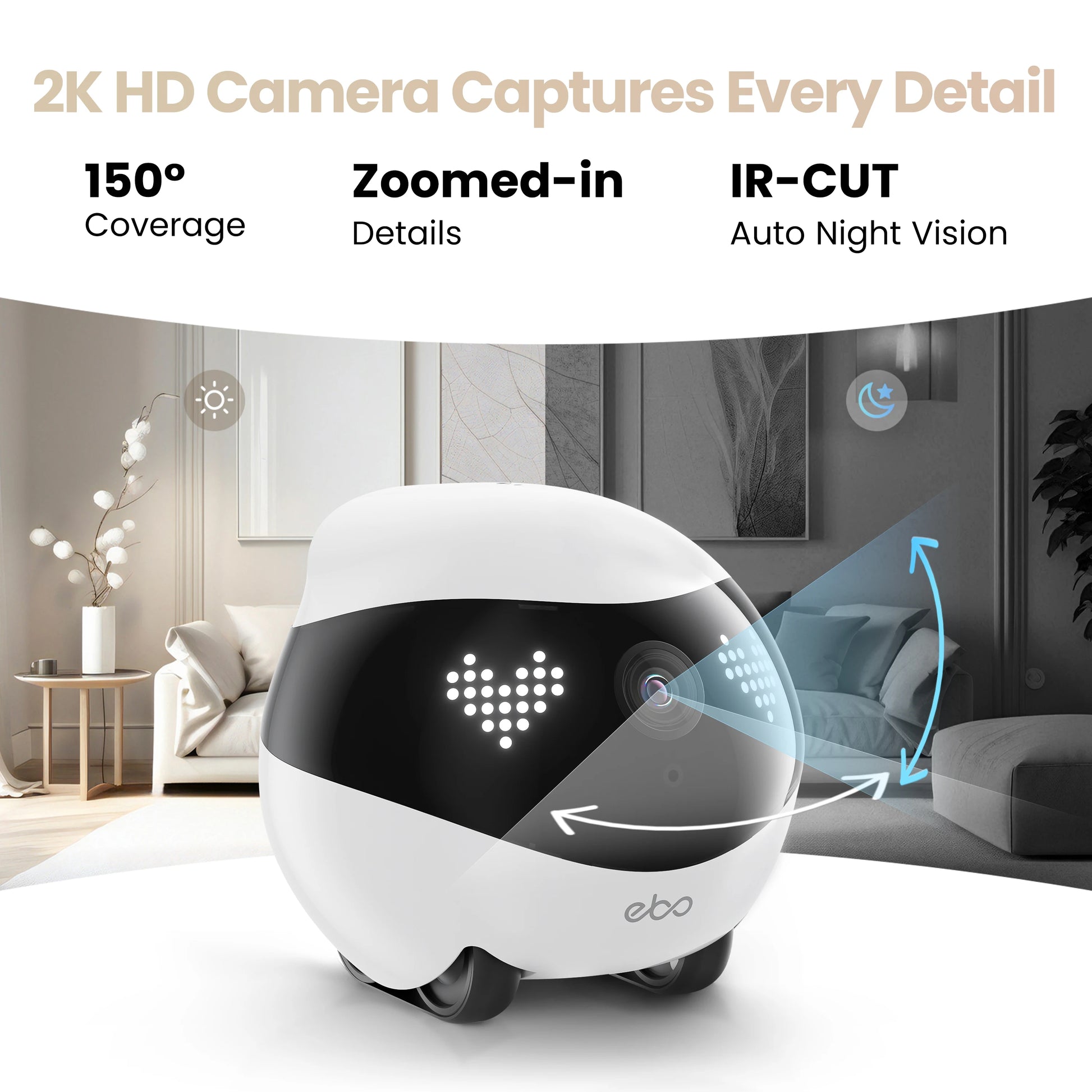 EBO AIR 2 Companion Robot 2K Home Security Pet Camera Night Vison Wireless APP Remote Control for Dog Cat Baby