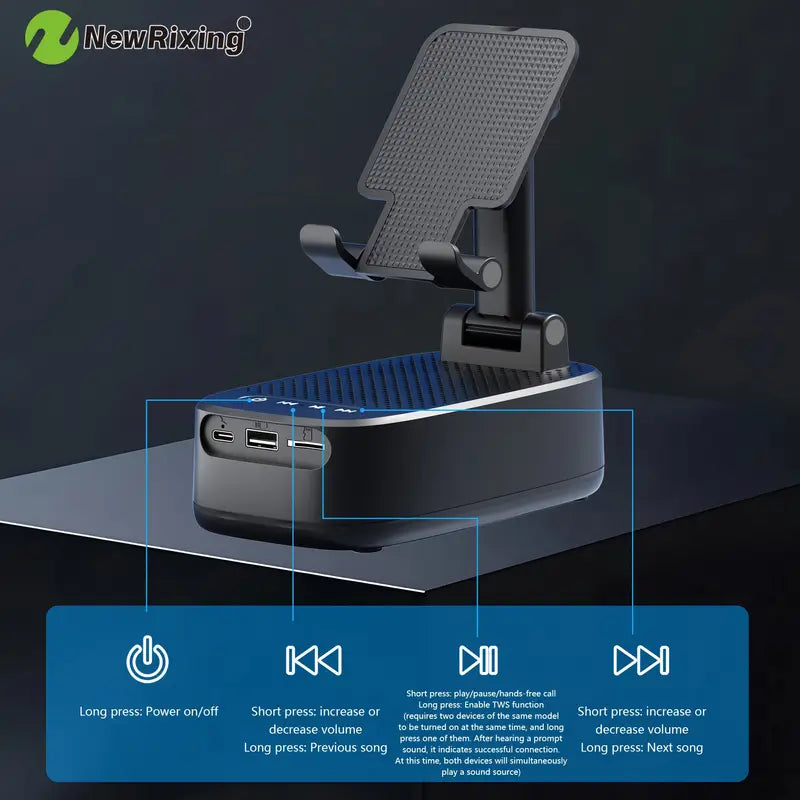 New Rixing 6W Wireless Speaker with Phone Holder