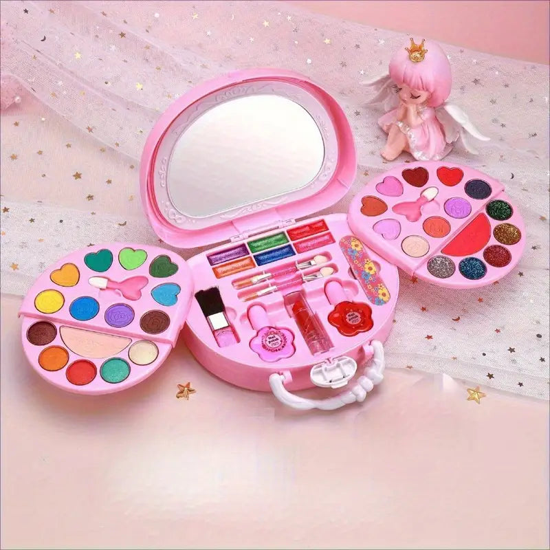 1 Set Princess Makeup Toy Set with 3-Layer Washable Cosmetic Box