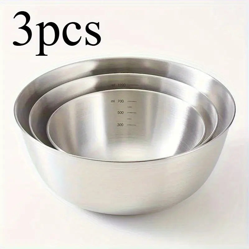 3pcs Set Stainless Steel Bowls-1 Set, Large, Medium And Small Size