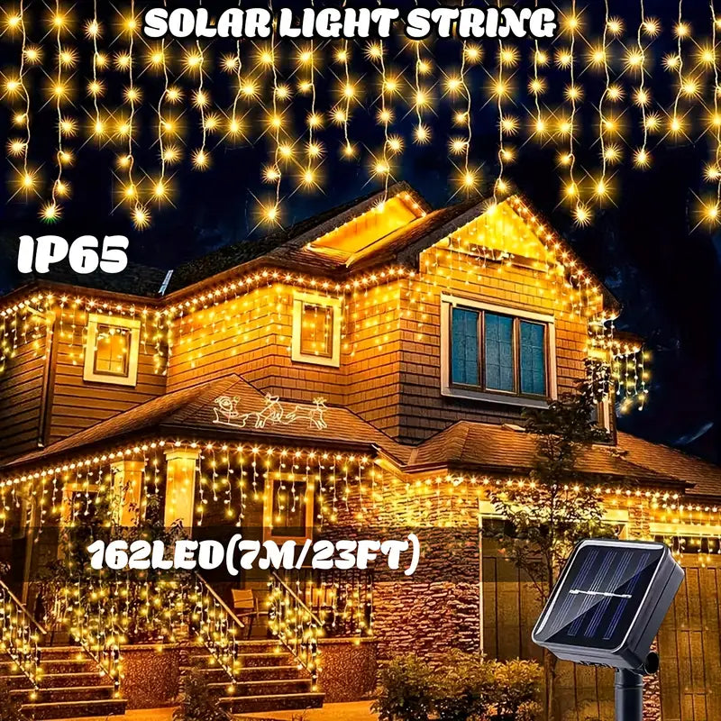 162 LED Solar Icicle String Lights, 8 Modes Festive Decoration Lights