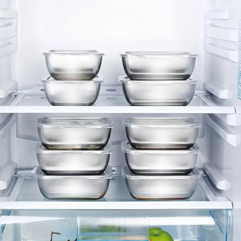 10pcs Stainless Steel Square Food Storage Containers with Flip-Top Lids
