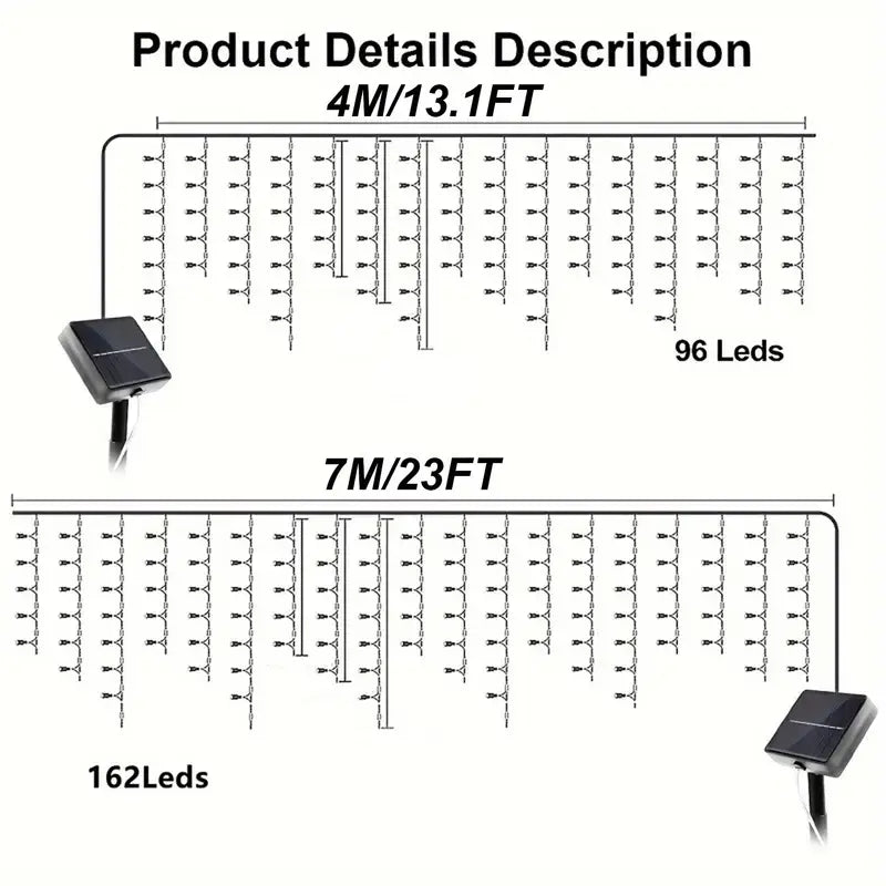 162 LED Solar Icicle String Lights, 8 Modes Festive Decoration Lights