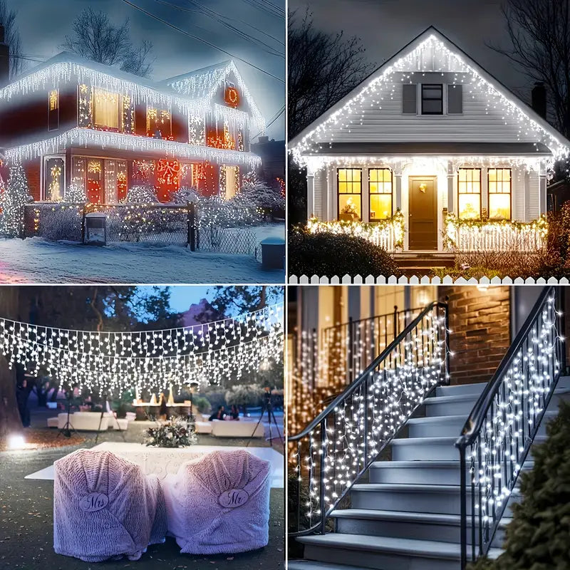 162 LED Solar Icicle String Lights, 8 Modes Festive Decoration Lights
