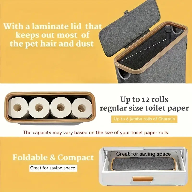 Large Capacity Foldable Toilet Paper Holder with Lid