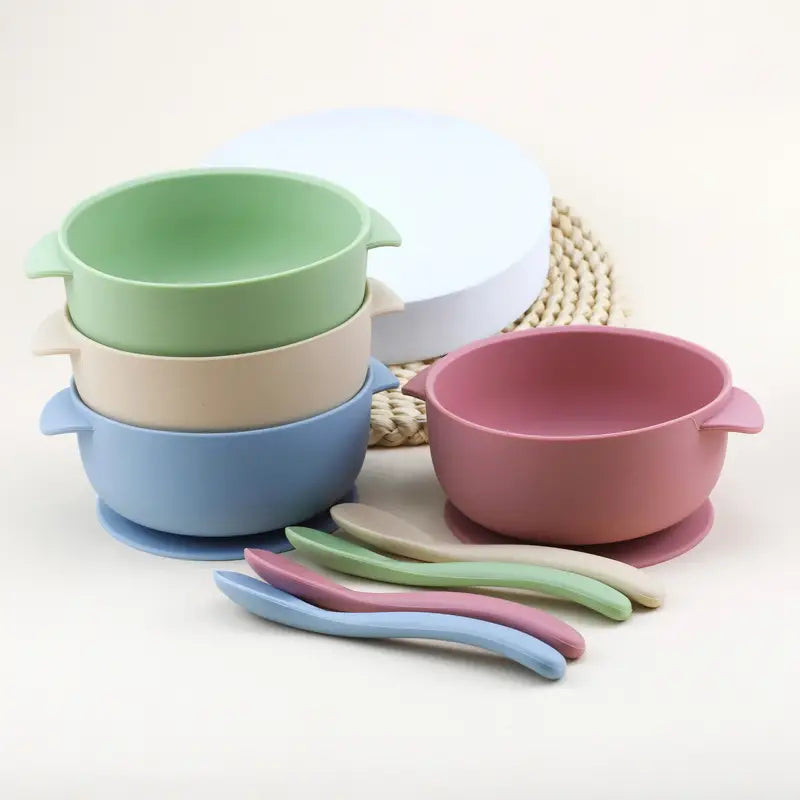3 pcs Silicone Set 1 Spoon 1 Lid 1 Bowl