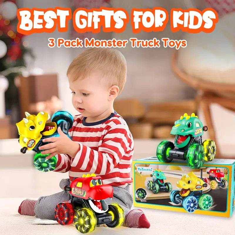 3 Piece Monster Truck Toy, Motion Activated Light-Up