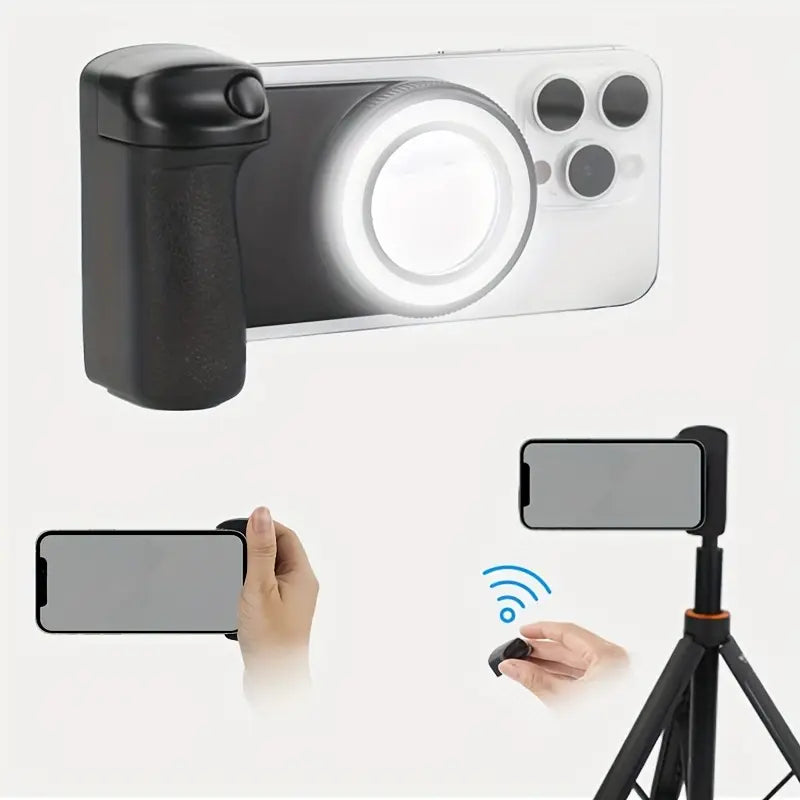 Mobile Phone Camera Grip, Smart Phone Holder with Magnetic Detachable Remote Shutter