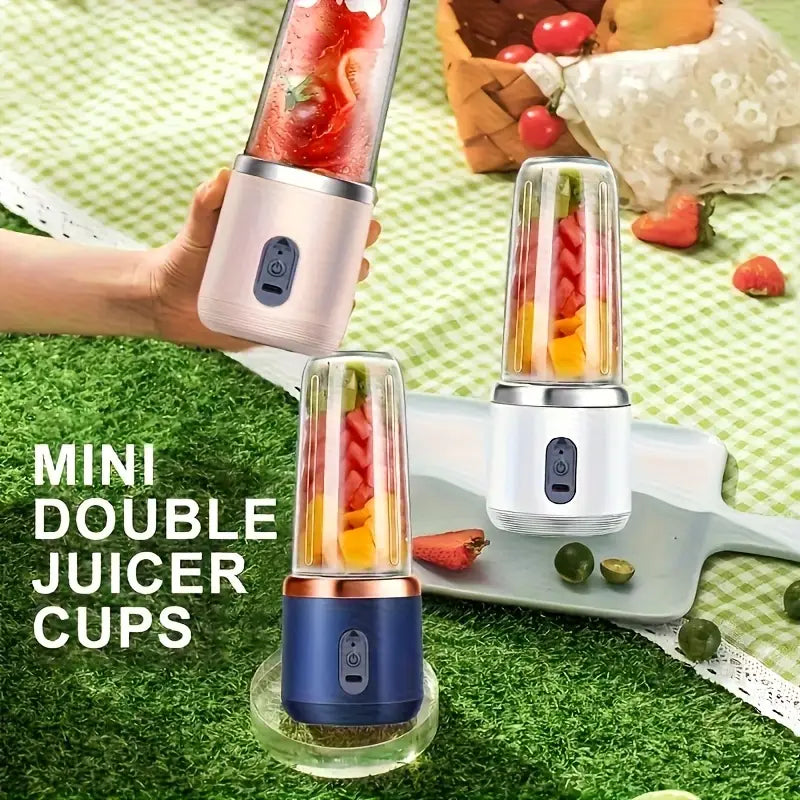 1pc Portable Double-Cup Fruit Juicer, One-Touch Operation