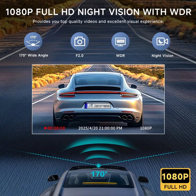 Car Dashcam with Dual Lens 1080P+720P
