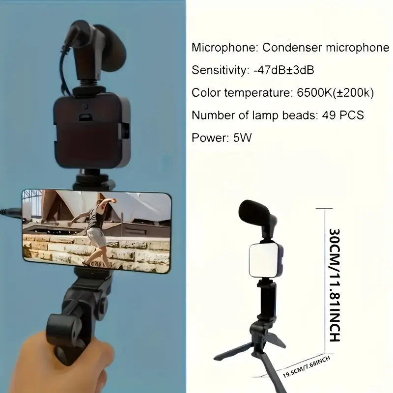 Professional Selfie Stick Light Kit with Tripod-like Stabilizer