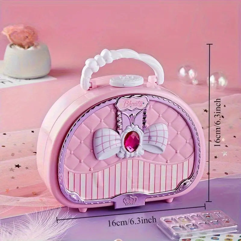 1 Set Princess Makeup Toy Set with 3-Layer Washable Cosmetic Box