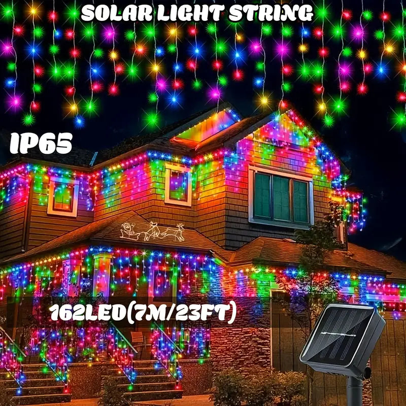162 LED Solar Icicle String Lights, 8 Modes Festive Decoration Lights