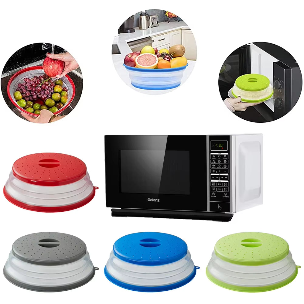 Microwave Splatter Cover Heating Folding Cover Silicone Fresh-Keeping Cover Oil-Proof Splash-Proof Cover with Hook Cooking Lids