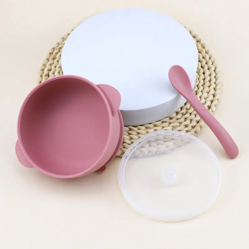 3 pcs Silicone Set 1 Spoon 1 Lid 1 Bowl