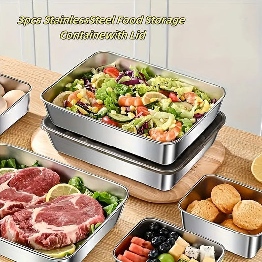 3pcs Stainless Steel Food Storage Containers Leak-Proof