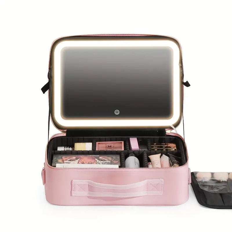 Makeup Travel Bag with LED Lighted Mirror