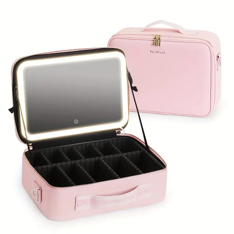 Makeup Travel Bag with LED Lighted Mirror