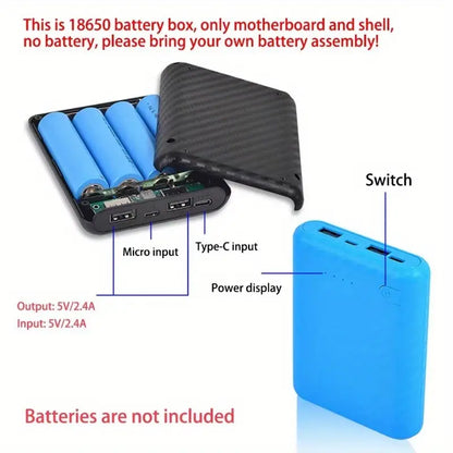 Super Large Capacity Detachable 4-Series 18650 Power Bank Case